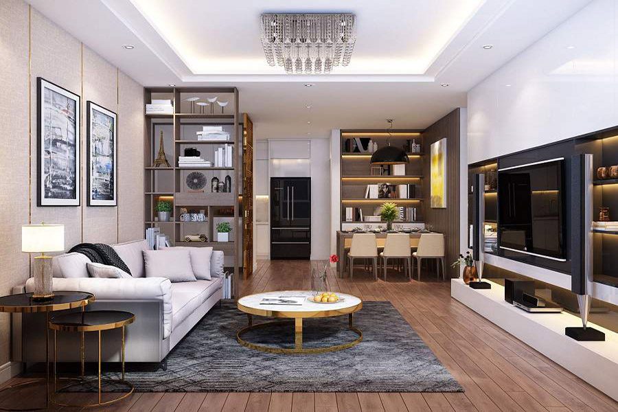 Phòng khách căn hộ sau khi thi công hoàn thiện nội thất