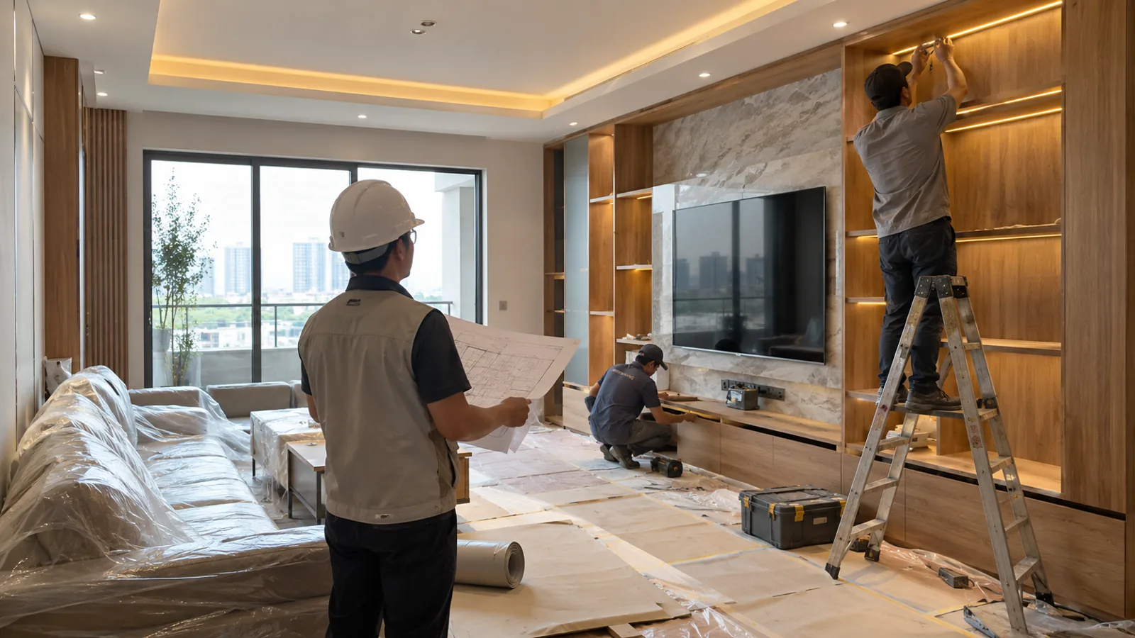 Giám sát đối chiếu bản vẽ khi thi công nội thất trọn gói