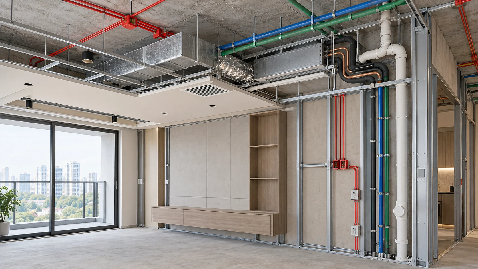 Phối hợp đường điện, cấp thoát nước và điều hòa trước khi đóng trần nội thất